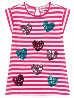 Hatley Girls Pink Striped Dress with Sequin Hearts - Size 2